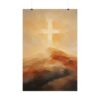 Christian Wall Art, Abstract Cross Painting Poster Print, Glowing Cross on Mountain Canvas Print, Minimalist Faith Decor, Religious Gift