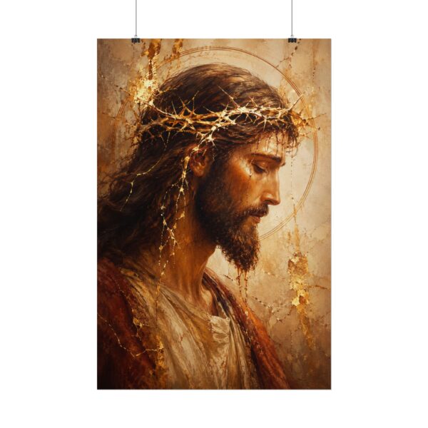 Jesus Crown of Thorns Poster | Gold Leaf Kintsugi Christian Wall Art | King of Kings Portrait Canvas Print | Majestic Modern Religious Gift