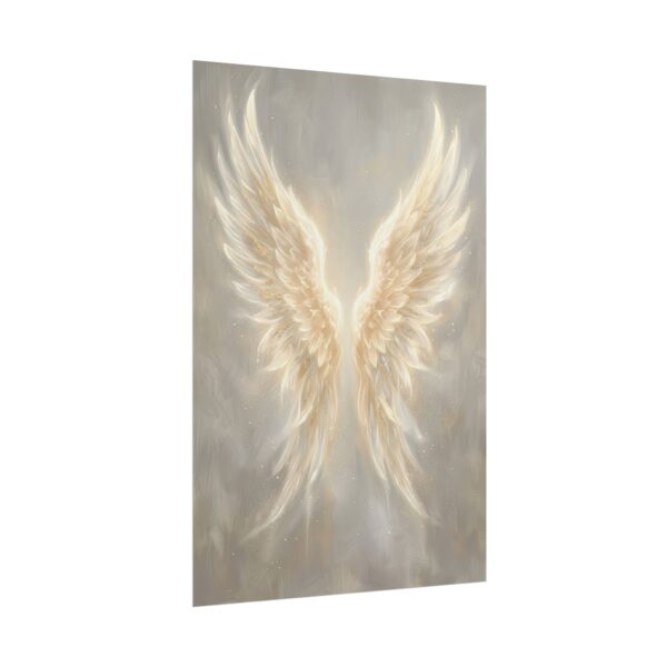Glowing Angel Wings Wall Art, Guardian Angel Poster, Spiritual Christian Home Decor, Light Gold Luxury Wings Print, Memorial Faith Gift
