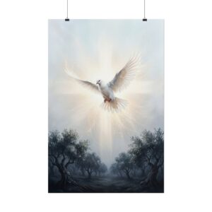 White Dove Inspirational Poster | Holy Spirit Christian Wall Art | Peace and Hope Fine Art Print | Radiant Sunlight Modern Faith Decor