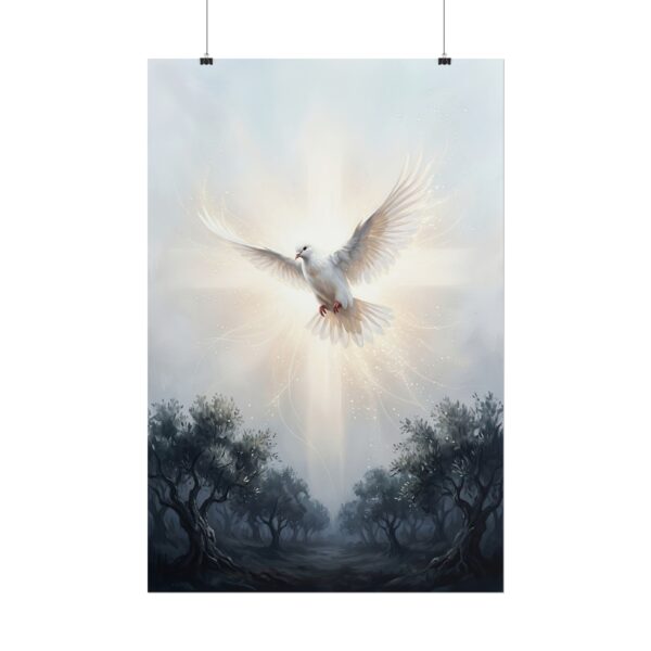 White Dove Inspirational Poster | Holy Spirit Christian Wall Art | Peace and Hope Fine Art Print | Radiant Sunlight Modern Faith Decor