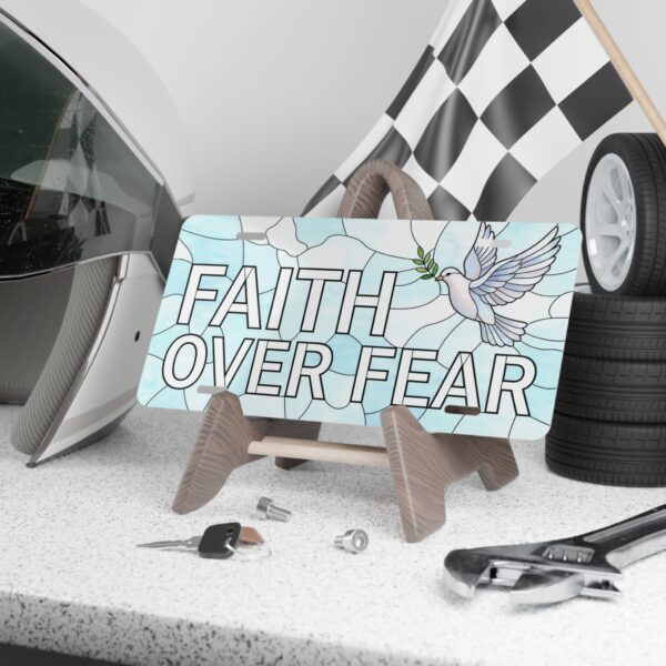 11118478924914750759_2048.jpeg Faith Over Fear vanity plate | Dove and olive branch stained glass design
