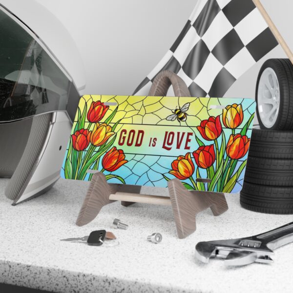 God Is Love Tulips vanity plate | floral scripture license plate