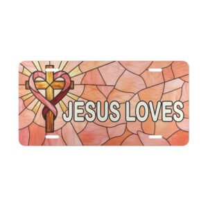 11230813864994398636_2048.jpeg Jesus Loves Vanity Plate | Cross Heart Stained Glass Design