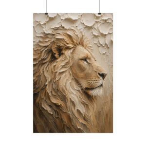 Lion of Judah Muted Majesty Poster | Modern Minimalist Christian Wall Art | Textured Palette Knife Plaster Print | Boho Neutral Faith Decor