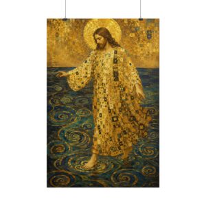 1144437795326047620_2048.jpeg Jesus Walking on Water Poster | Gustav Klimt Style Christian Wall Art | Starry Night Swirls Spiritual Print | Gold Leaf Mosaic Canvas Art