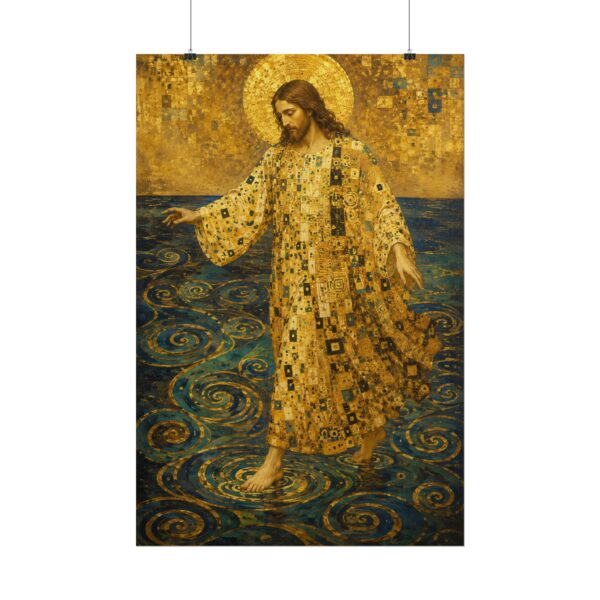 1144437795326047620_2048.jpeg Jesus Walking on Water Poster | Gustav Klimt Style Christian Wall Art | Starry Night Swirls Spiritual Print | Gold Leaf Mosaic Canvas Art