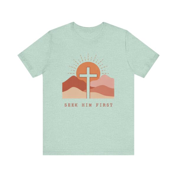 Seek Him First cross sunset Tee | Christian faith shirt
