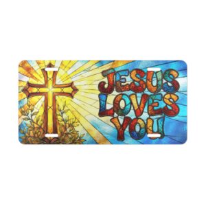1168783509995948133_2048.jpeg Jesus Loves You vanity plate | Christian cross stained glass design