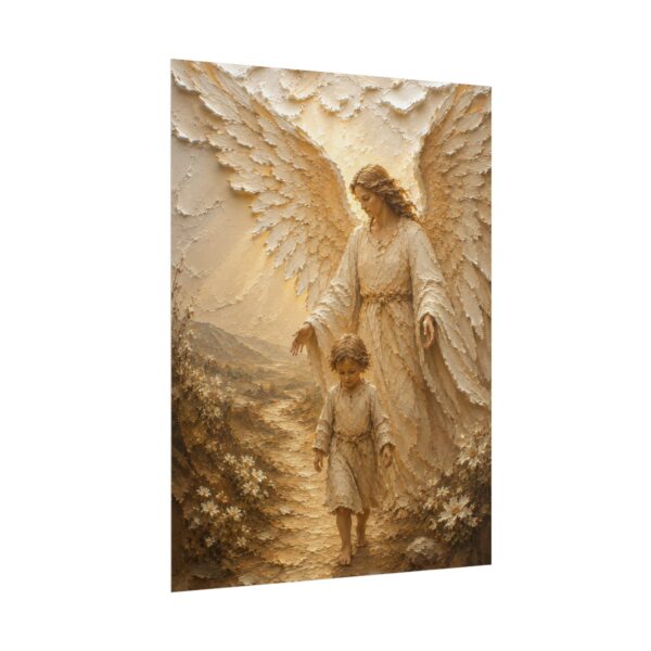 11777645657929645209_2048.jpeg The Guardian Angel Poster | Modern Nursery & Kids Room Wall Art | Textured Palette Knife Plaster Print | Warm Beige and Gold Decor