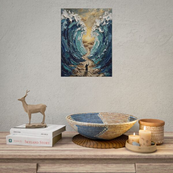 11866213997369368316_2048.jpeg Parting of the Red Sea Poster | Moses Exodus Christian Wall Art | Textured Palette Knife Blue & Gold Print | Old Testament Miracle Decor