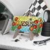 Jesus stained glass tulips vanity plate | Christian license plate