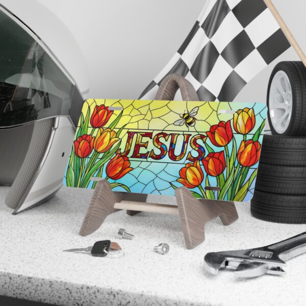 Jesus stained glass tulips vanity plate | Christian license plate
