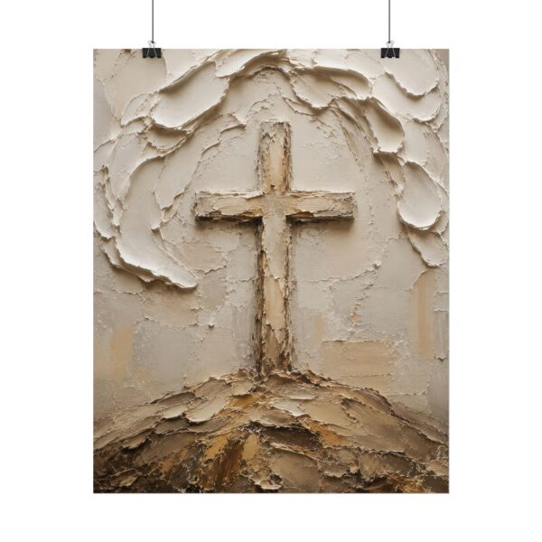 12159795200826871111_2048.jpeg Textured Cross of Calvary Poster | Minimalist Christian Wall Art | Modern Beige Plaster Cross Print | Palette Knife Faith Home Decor