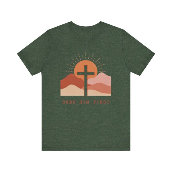 Seek Him First cross sunset Tee | Christian faith shirt