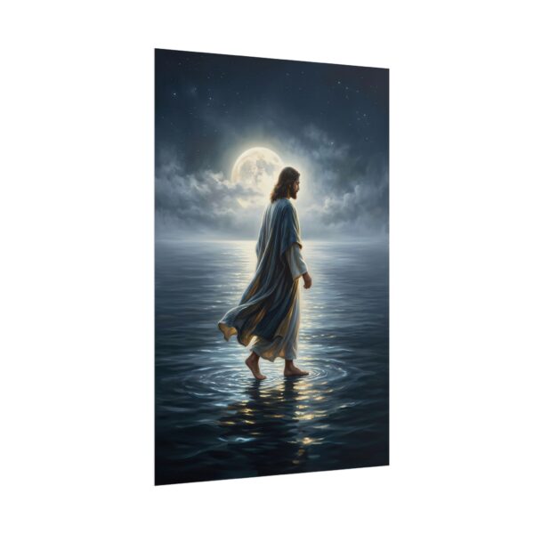 Jesus Walking on Water Art Print, Christian Wall Decor, Faith Poster, Spiritual Night Ocean Painting, Modern Biblical Art Print