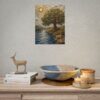 Tree of Life Psalm 1 Poster, Deeply Rooted Christian Wall Art, Modern Sage Green & Gold Impasto Print, Textured Palette Knife River Painting