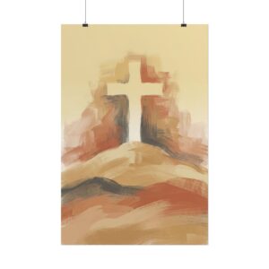 Abstract Christian Cross Wall Art, Modern Boho Scripture Poster, Earth Tone Christian Home Decor, Minimalist Faith Painting Print