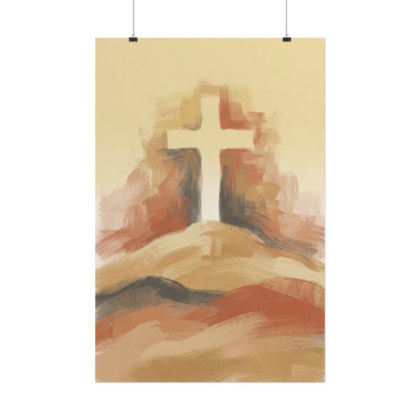 Abstract Christian Cross Wall Art, Modern Boho Scripture Poster, Earth Tone Christian Home Decor, Minimalist Faith Painting Print
