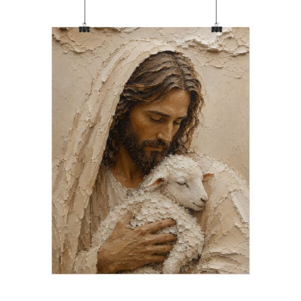 12526899341055371097_2048.jpeg Jesus and the Lamb of God Impasto Poster | Modern Neutral Christian Wall Art | Textured Palette Knife Portrait | Minimalist Faith Home Decor