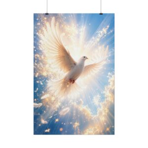 Holy Spirit Dove Art Print, Celestial White Dove Wall Art, Radiant Christian Sky Poster, Religious Faith Decor, Baptism Confirmation Gift