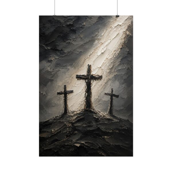 12614201040508109782_2048.jpeg Three Crosses of Calvary Poster | Modern Golgotha Good Friday Wall Art | Textured Charcoal & Gray Impasto Print | Minimalist Cross Decor