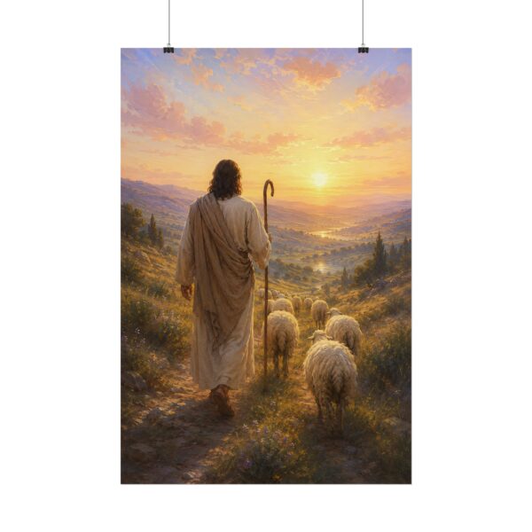 The Good Shepherd Jesus Art, Christ with Sheep Poster Poster, Biblical Landscape Faith Decor, Christian Pastoral Painting, Religious Gift
