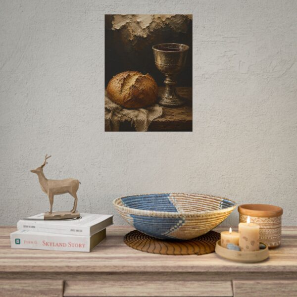 The Last Supper Elements Still Life Poster | Communion Bread and Wine Art | Moody Christian Wall Decor | Impasto Palette Knife Chalice Print