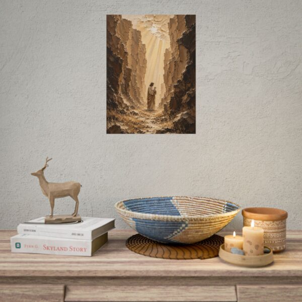 1299148423509870622_2048.jpeg The Rescued Lamb in the Highlands Poster | Lost Sheep Christian Wall Art | Modern Beige & Umber Impasto Print, Jesus and Lamb Poster