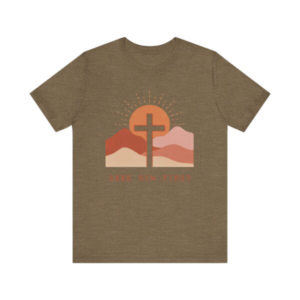 Seek Him First cross sunset Tee | Christian faith shirt
