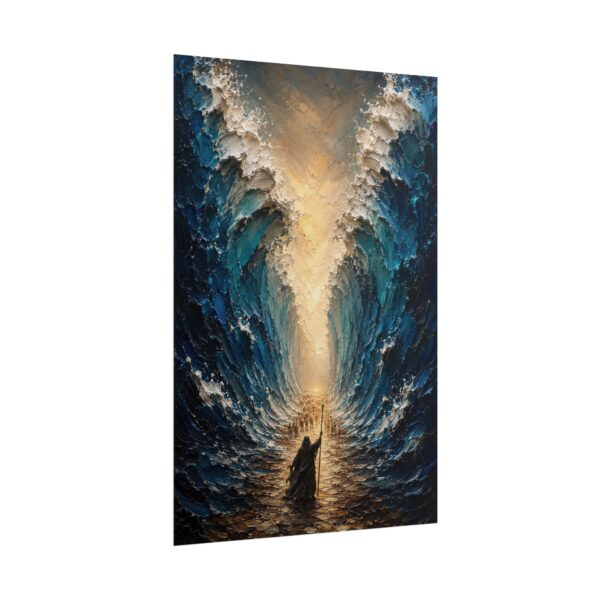13113039200767271575_2048.jpeg Parting of the Red Sea Poster | Moses Miracle Christian Wall Art | Textured Deep Navy & Teal Impasto Print | Palette Knife Bible Story Decor