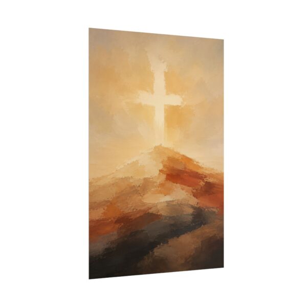 Christian Wall Art, Abstract Cross Painting Poster Print, Glowing Cross on Mountain Canvas Print, Minimalist Faith Decor, Religious Gift