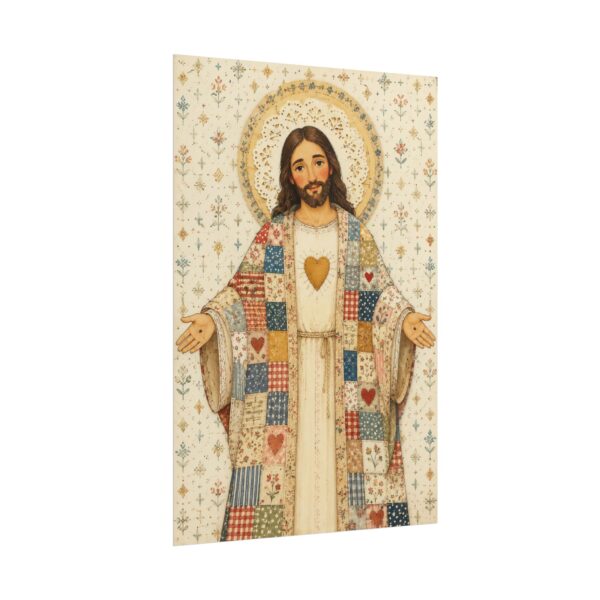 13317098749905853612_2048.jpeg Sacred Heart Jesus Poster | Cute Open Arms Christ Wall Art | Patchwork Quilt Style Christian Print | Folk Art Religious Nursery Kids Decor