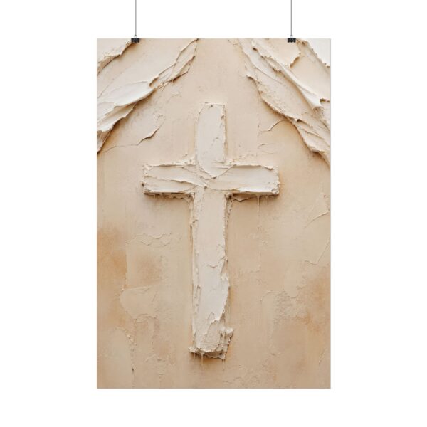Modern Abstract Cross Impasto Poster | Minimalist Christian Wall Art | Textured Palette Knife Plaster Print | Neutral Beige Faith Home Decor