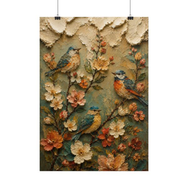 Look at the Birds Scripture Poster | Matthew 6:26 Christian Wall Art | Modern Boho Impasto Print | Textured Palette Knife Folk Art Decor
