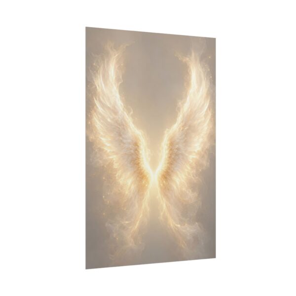Glowing Angel Wings Wall Art, Fire and Light Angelic Poster Print, Fantasy Divine Feathers Canvas Art, Spiritual Decor, Guardian Angel Gift