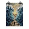 13879258174722640879_2048.jpeg Parting of the Red Sea Poster | Moses Exodus Christian Wall Art | Textured Palette Knife Blue & Gold Print | Old Testament Miracle Decor