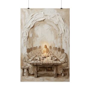 The Last Supper Poster | Modern Beige & Ivory Christian Wall Art | Textured Palette Knife Plaster Print | Holy Week Communion Decor