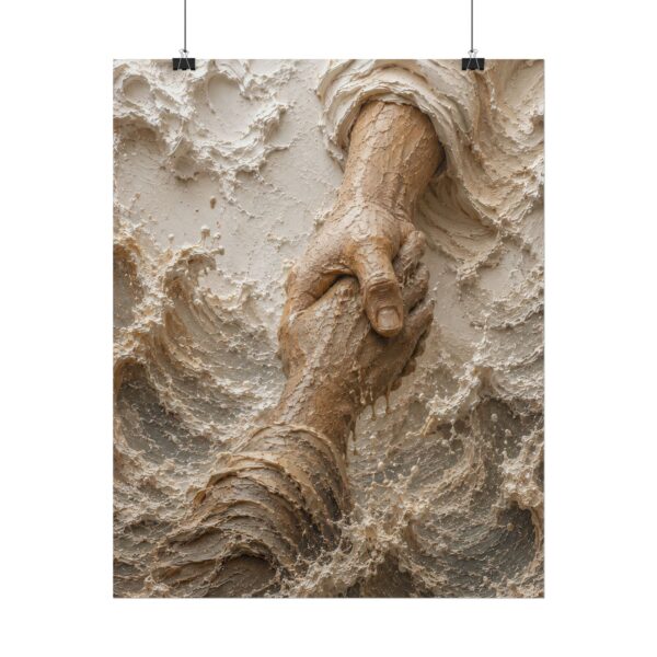 13927272897151185255_2048.jpeg Hand of Deliverance Jesus Rescuing Poster | Matthew 14:31 Christian Wall Art | Textured Palette Knife Storm Print | Warm Beige Faith Decor