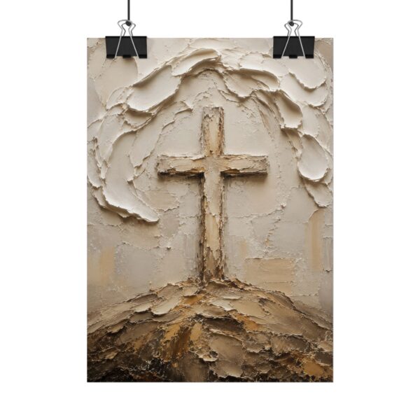 14013408779768573218_2048.jpeg Textured Cross of Calvary Poster | Minimalist Christian Wall Art | Modern Beige Plaster Cross Print | Palette Knife Faith Home Decor