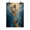 1402428450651415902_2048.jpeg Jesus Reaching Into Water Impasto Poster | The Hand of God Rescue Art | Christian Ocean Wall Decor | Textured Palette Knife Storm Print