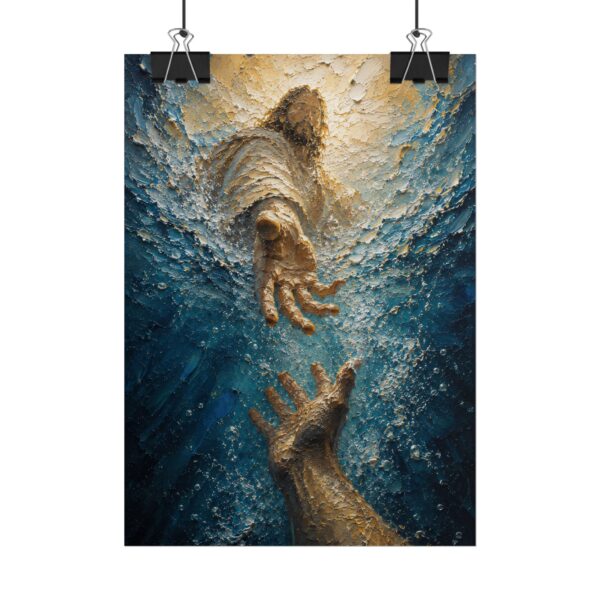 1402428450651415902_2048.jpeg Jesus Reaching Into Water Impasto Poster | The Hand of God Rescue Art | Christian Ocean Wall Decor | Textured Palette Knife Storm Print