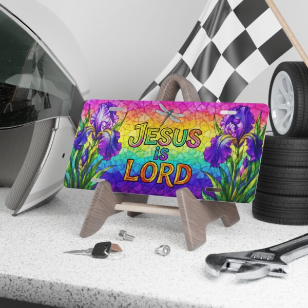 Jesus is Lord Vanity Plate | Rainbow Iris Floral License Plate
