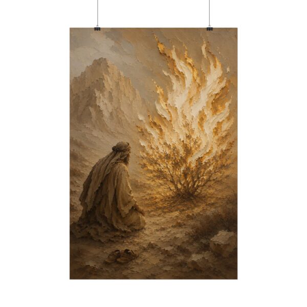 14204678645790183364_2048.jpeg Moses Burning Bush Poster | Modern Neutral Beige Christian Wall Art | Textured Palette Knife Plaster Print | Boho Sand & Gold Faith Decor