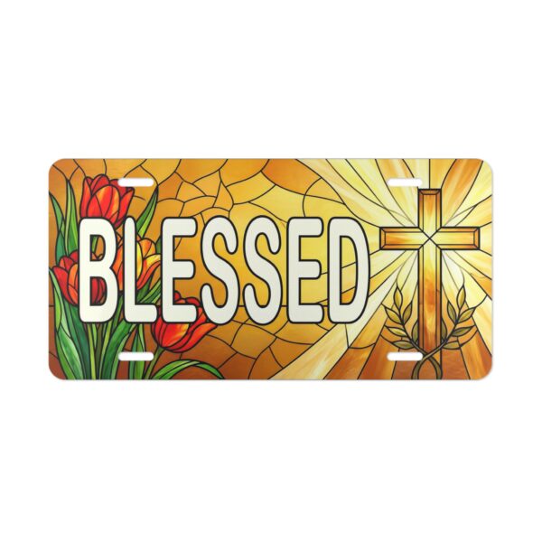 14437147643271033691_2048.jpeg Blessed Cross and Tulips Vanity Plate | Christian License Plate