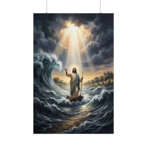Jesus Calming the Storm Wall Art, Christ in the Boat Poster, Christian Faith Decor, Biblical Sea Miracle Painting, Tempest Ocean Print