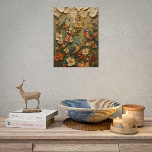 Look at the Birds Scripture Poster | Matthew 6:26 Christian Wall Art | Modern Boho Impasto Print | Textured Palette Knife Folk Art Decor