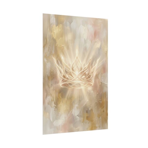 Glowing Gold Crown Wall Art, King of Kings Christian Poster, Modern Regal Faith Decor, Ethereal Light Crown Painting Print