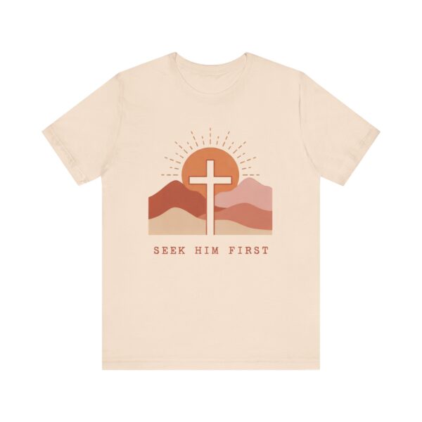Seek Him First cross sunset Tee | Christian faith shirt