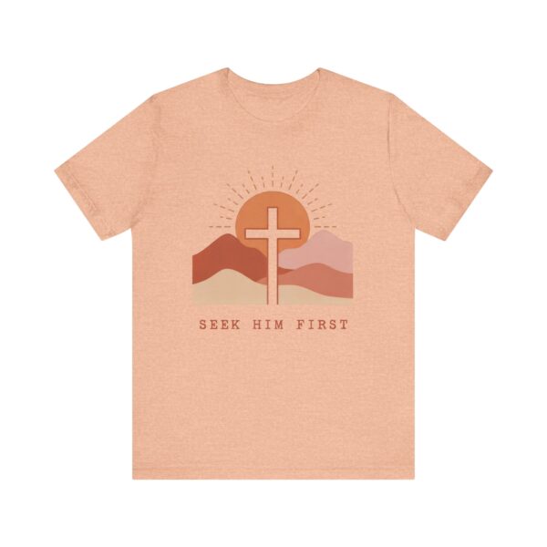 Seek Him First cross sunset Tee | Christian faith shirt